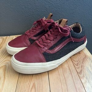 Vans old school dark red and black leather and suede shoes